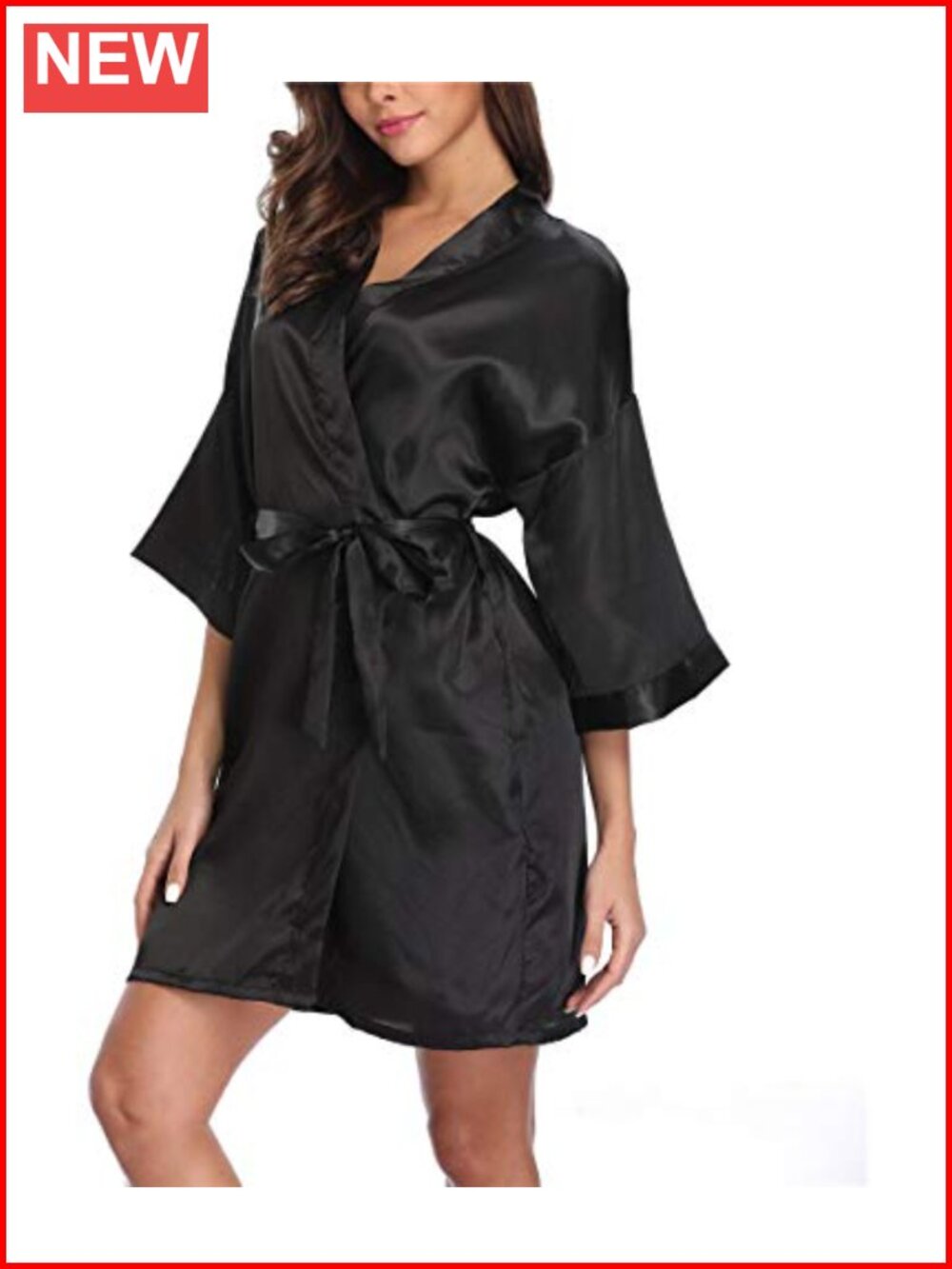 Women's Satin Kimono Robe Silky Short Bathrobe V-Neck Loungewear